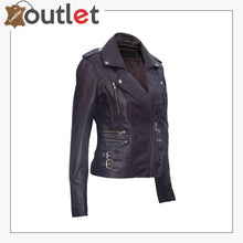 Laden Sie das Bild in den Galerie-Viewer, Ladies Purple Real 100% Lamb Nappa Leather Biker Jacket - Leather Outlet