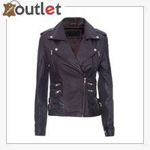Laden Sie das Bild in den Galerie-Viewer, Ladies Purple Real 100% Lamb Nappa Leather Biker Jacket - Leather Outlet