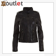 Laden Sie das Bild in den Galerie-Viewer, Ladies Womens Classic Black Fashion Soft Nappa Leather Fitted Rock Jacket - Leather Outlet