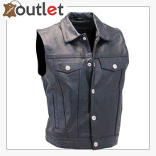 Laden Sie das Bild in den Galerie-Viewer, Men's Classic Black Leather Motorcycle Vest