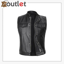 Laden Sie das Bild in den Galerie-Viewer, Leather Biker Vest Men's Genuine Cow Leather Motorcycle Waistcoat