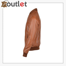 Load image into Gallery viewer, Light Brown Leather Bomber Jacket - Leather Outlet