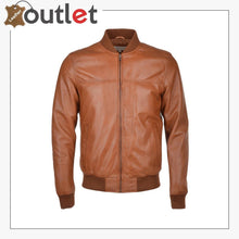 Load image into Gallery viewer, Light Brown Leather Bomber Jacket - Leather Outlet