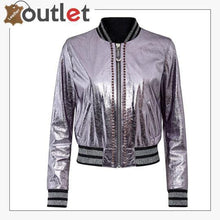 Laden Sie das Bild in den Galerie-Viewer, Pink Metallic Bomber Studded Biker Jacket - Leather Outlet