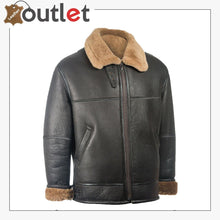 Laden Sie das Bild in den Galerie-Viewer, Men Black Aviator Leather Shearling Jacket