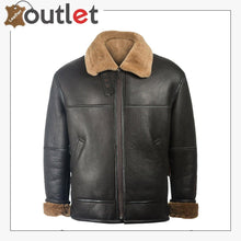 Laden Sie das Bild in den Galerie-Viewer, Men Black Aviator Leather Shearling Jacket