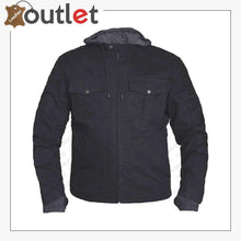 Laden Sie das Bild in den Galerie-Viewer, MENS BLACK DENIM MOTORCYCLE JACKET