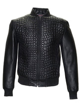 Laden Sie das Bild in den Galerie-Viewer, Men Crocodile Quilted Leather Bomber Jacket Leather Outlet
