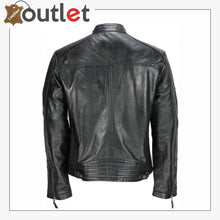 Laden Sie das Bild in den Galerie-Viewer, Men's Black Vintage Biker Style Waxed Sheep Skin Fashion Jacket - Leather Outlet