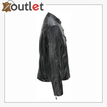 Laden Sie das Bild in den Galerie-Viewer, Men's Black Vintage Biker Style Waxed Sheep Skin Fashion Jacket - Leather Outlet