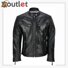 Laden Sie das Bild in den Galerie-Viewer, Men's Black Vintage Biker Style Waxed Sheep Skin Fashion Jacket - Leather Outlet