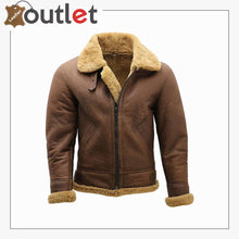 Load image into Gallery viewer, Men's Brown B3 Shearling Sheepskin WW2 Bomber Leather Flying Aviator Jacket - Leather Outlet