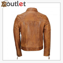 Laden Sie das Bild in den Galerie-Viewer, Men's Tan Sheep Leather Vintage Style Biker Fashion Casual Leather Jacket - Leather Outlet