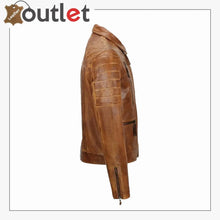 Laden Sie das Bild in den Galerie-Viewer, Men's Tan Sheep Leather Vintage Style Biker Fashion Casual Leather Jacket - Leather Outlet