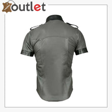 Laden Sie das Bild in den Galerie-Viewer, Men's Genuine Leather Grey Half Sleeves Shirt