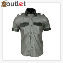 Laden Sie das Bild in den Galerie-Viewer, Men's Genuine Leather Grey Half Sleeves Shirt