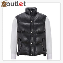 Laden Sie das Bild in den Galerie-Viewer, Men's Puffer Leather Black Casual Vest Leather Outlet