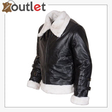 Laden Sie das Bild in den Galerie-Viewer, Mens B3 Aviator Black Fur Bomber Leather Jacket