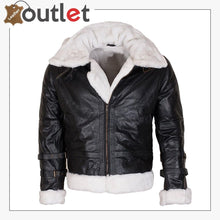 Laden Sie das Bild in den Galerie-Viewer, Mens B3 Aviator Black Fur Bomber Leather Jacket
