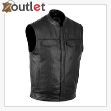 Laden Sie das Bild in den Galerie-Viewer, Mens Black Classic Leather Vest
