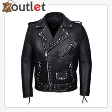 Laden Sie das Bild in den Galerie-Viewer, Mens Black Fashion Studded Punk Style Leather Jacket