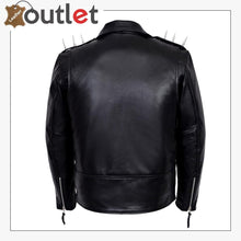Laden Sie das Bild in den Galerie-Viewer, Mens Black Metal Spikes Motorcycle Cowhide Leather Jacket