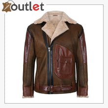 Load image into Gallery viewer, Mens Brown Crossover B3 Sheepskin Aviator Flying Leather Biker Jacket - Leather Outlet