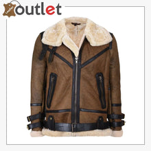 Load image into Gallery viewer, Mens Brown Vintage Pilot B3 Sheepskin Flying Leather Jacket - Leather Outlet