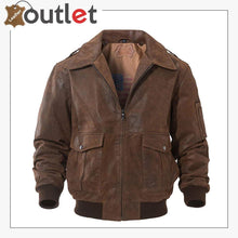 Laden Sie das Bild in den Galerie-Viewer, Mens Leather Flight Bomber Jacket Air Force Aviator