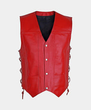 Laden Sie das Bild in den Galerie-Viewer, MEN’S MOTORCYCLE BIKER RED GENUINE COWHIDE LEATHER VEST Leather Outlet