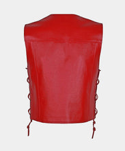Laden Sie das Bild in den Galerie-Viewer, MEN’S MOTORCYCLE BIKER RED GENUINE COWHIDE LEATHER VEST Leather Outlet