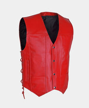 Laden Sie das Bild in den Galerie-Viewer, MEN’S MOTORCYCLE BIKER RED GENUINE COWHIDE LEATHER VEST Leather Outlet