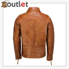 Laden Sie das Bild in den Galerie-Viewer, Classic Collar Retro Zip Up Biker Style Smart Slim Fit Mens Real Leather Jacket - Leather Outlet