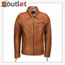 Laden Sie das Bild in den Galerie-Viewer, Classic Collar Retro Zip Up Biker Style Smart Slim Fit Mens Real Leather Jacket - Leather Outlet