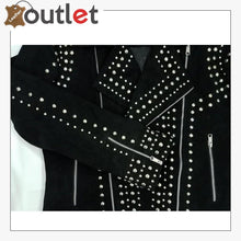 Laden Sie das Bild in den Galerie-Viewer, Mens Rivet Studded Biker Motorcycle Suede Leather Jacket - Leather Outlet