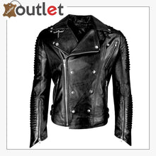 Laden Sie das Bild in den Galerie-Viewer, Mens Funky Motorcycle Studded Punk Retro Rider Leather Jacket