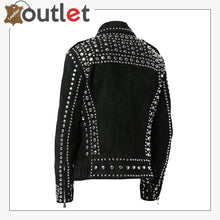 Laden Sie das Bild in den Galerie-Viewer, Mens Studded Punk Black Suede Leather Jacket