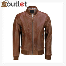 Laden Sie das Bild in den Galerie-Viewer, Mens Tan Soft Real Leather Smart Casual Vintage Bomber Biker Style Jacket - Leather Outlet
