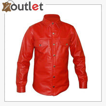 Laden Sie das Bild in den Galerie-Viewer, Red Mens Genuine Leather Red Police Shirt