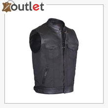 Laden Sie das Bild in den Galerie-Viewer, Mens Biker Real Leather Trim Waistcoat Vest