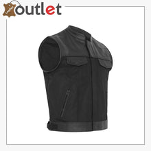 Laden Sie das Bild in den Galerie-Viewer, Mens Biker Real Leather Trim Waistcoat Vest