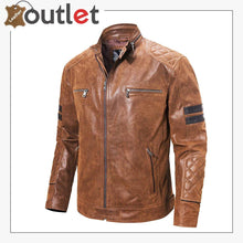 Laden Sie das Bild in den Galerie-Viewer, Motorcycle Fashion Leather Jacket Brown For Mens