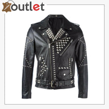 Laden Sie das Bild in den Galerie-Viewer, New Handmade Men's Black Fashion Studded Punk Style Leather Jacket