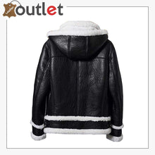 Laden Sie das Bild in den Galerie-Viewer, New Mens Shearling Black B3 Bomber Hooded Leather Fur Jacket