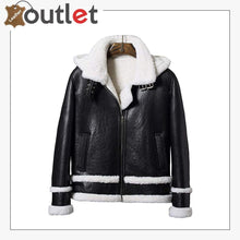 Laden Sie das Bild in den Galerie-Viewer, New Mens Shearling Black B3 Bomber Hooded Leather Fur Jacket