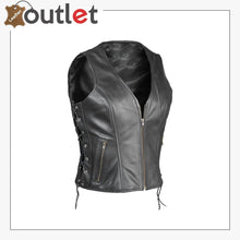 Load image into Gallery viewer, New Women's Ladies Classic Motorcycle Biker Real Cowhide Leather Waistcoat