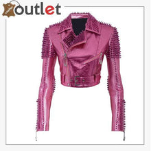 Laden Sie das Bild in den Galerie-Viewer, Pink Metallic Studded Biker Jacket