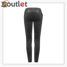 Laden Sie das Bild in den Galerie-Viewer, Womens Steampunk Leggings Black Floral Gothic Leather Pants - Leather Outlet