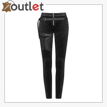 Laden Sie das Bild in den Galerie-Viewer, Womens Steampunk Leggings Black Floral Gothic Leather Pants - Leather Outlet