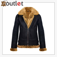 Laden Sie das Bild in den Galerie-Viewer, RAF Aviator Pilot Brown Womens Hooded Sheepskin Jacket B3 Flying Leather Jacket - Leather Outlet